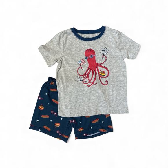 Carters Boys 5T Summer Octopus Patriotic Shorts Pajama Set - Picture 1 of 4